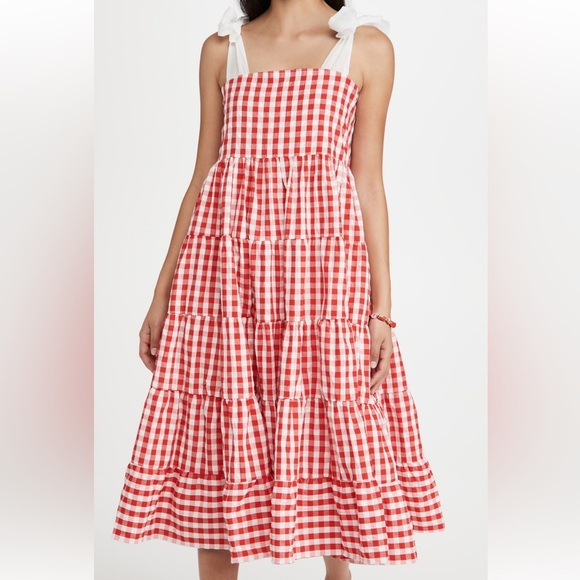 SISTER JANE Love Note Gingham Midi Dress In Red And White size XS - Picture 3 of 13